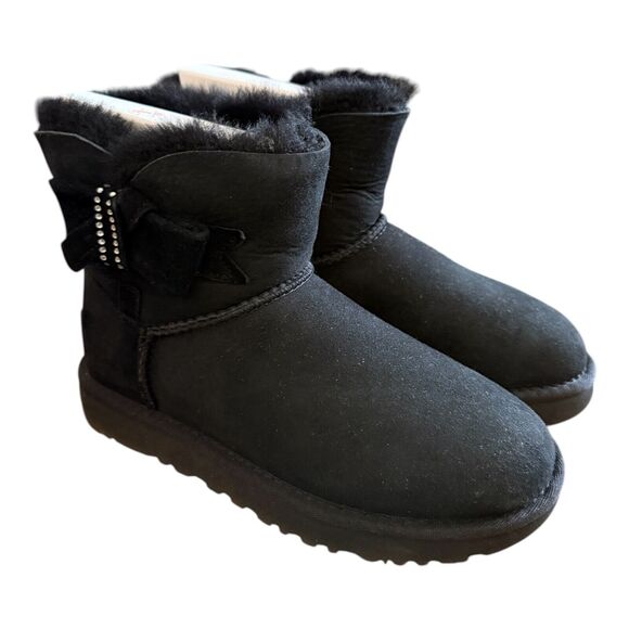 UGG Short Boots Size 5 Jackee Knot Sparkle Black Crystal Bow 1092971 - Picture 1 of 6